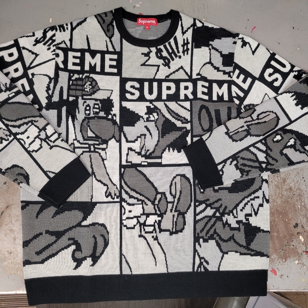 HP 🔥NWT SUPREME SZ XL CARTOON SWEATER STREETWEAR BLACK & WHITE - Picture 3 of 7